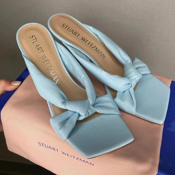 Stuart Weitzman | Blue Slip On Heels Square NIB 9 - Picture 2 of 10